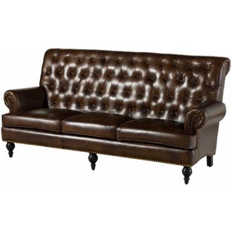 Massivmoebel24 chesterfield 107 Divano 3 posti - vera pelle / marrone 196x84x94