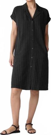 Eileen Fisher Stripe Stitch Shirtdress In Black