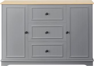 STILVORA Aparador Con 3 Cajones Y 2 Puertas Con Estantes Ajustables Para Cocina Y Comedor En Mdf Gris