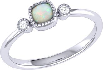 LuvMyJewelry Cushion Cut Opal & Diamond Birthstone Ring in 14K Gold