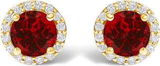 House of Brilliance 10K Gold Gemstone and 1/6 Cttw Diamond Halo Stud Earring