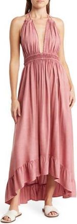 Boho Me Open Back Plunge Neck Ombr&eacute; Halter Dress in Blush at Nordstrom Rack, Size Medium