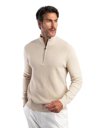 Blue industry trui beige fijn gebreid half zip