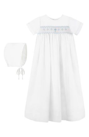 Carriage Boutique Smocked Christening Gown & Bonnet Set in White at Nordstrom, Size 3M