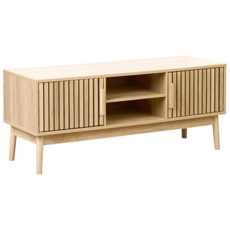 Beliani Mueble De Tv 2 Puertas Con Estantes De Almacenaje Organizaci&oacute;n De Cables Madera Clara Lynwood