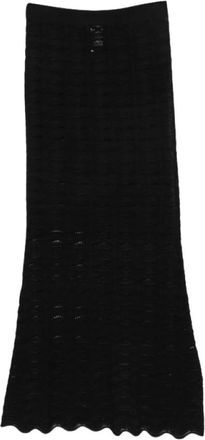 D.exterior Rokken, Dames, Zwart, S, Katoen, Gehaakte Maxi Rok met Golvende Rand