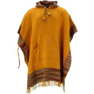 Loud Elephant Soft Vegan Wool Hooded Tibet Poncho - Mustard Sunset