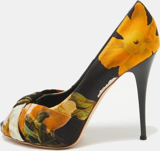 Giuseppe Zanotti Multicolor Satin Floral Silk Peep Toe Pumps