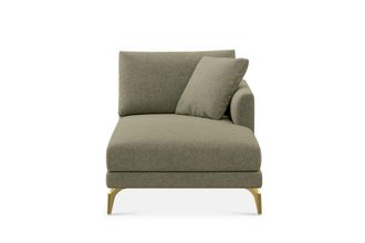 Castlery Lena Right Chaise Sofa Customized, Performance Classic Twill Moss, Brass Legs, Spill Resistant, Removable Covers for Castlery