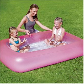 Trade Shop Trade Shop - Piscina Gonfiabile Rettangolare 165 X 104 X 25 Cm Con Fondo Gonfiabile Bambini - Rosa
