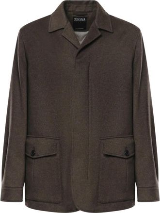 Ermenegildo Zegna Overshirt in Cashmere - Heren - Zomerjassen - Bruin - L - Kasjmier - Jassen