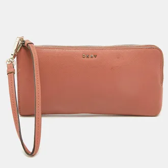 DKNY Dkny Old Rose Leather Zippy Wristlet Clutch