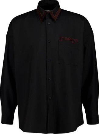 Marni Wollen overhemd met logodetail - Heren - Casual Overhemden - Zwart - L - Wol - Overhemden