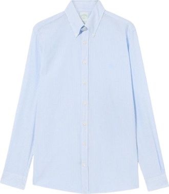 Brooks Brothers Slim Fit Gestreepte Seersucker Button Down Overhemd - Heren - Casual Overhemden - Blauw - 2XL - Katoen - Overhemden