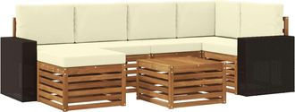vidaXL Conjunto De Sof&aacute;s De Exterior 7 Uds. Natural Y Crema Poli&eacute;ster Vidaxl