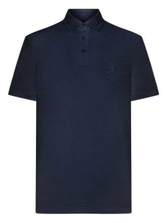 Giorgio Armani Blue Solid Shirt Collar Polo