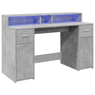 Berkfield Home Soft Desk with LED Lights Concrete Grey 140x55x91 cm Engineered Wood | Size: 140 x 55 x 91 cm