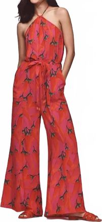 Farm Rio Print Halter Jumpsuit In Red