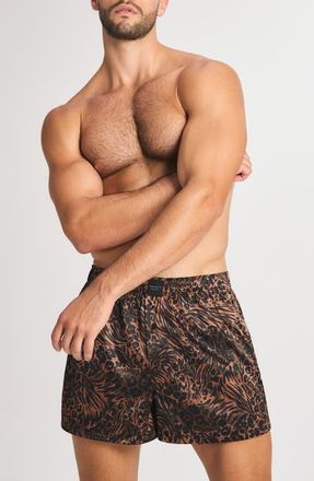 Savage x Fenty Savage X Satin Boxers in Grounded Brown Savage Instinct at Nordstrom, Size Xxx-Large