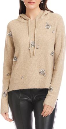 Fifteen Twenty Crystal Embellished Knit Hoodie in Heather Oatmeal at Nordstrom, Size Medium