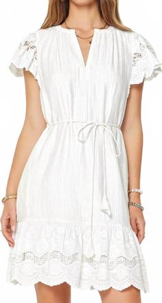 Current Air Crinkle Textured Lace Mini Dress In White