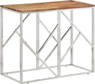 vidaXL Mesa Consola Acero Inoxidable Y Madera Maciza Acacia Plateada Vidaxl