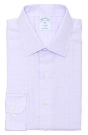 Brooks Brothers Regular Fit Textured Dobby Non-Iron Cotton Dress Shirt in Lavendergeo at Nordstrom Rack, Size 16.5 - 34