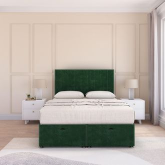 Sloomy Kansas Plush Fabric Ottoman Bed End Opening With Sprung Memory Mattress & 54 Inch Floorstanding Headboard in Emerald | Size: Small Single