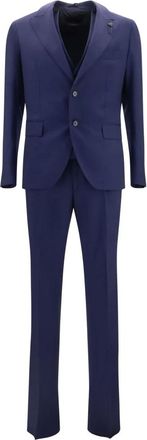 Lardini Wollen pak met double-breasted colbert en gilet - Heren - Pakken - Blauw - Maat: L Wol
