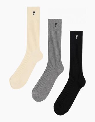 Ami Womens ADC 3 Pack Socks Multicolour - Black/Tan - Size: 6.5/7/7.5/8/8.5/9/6