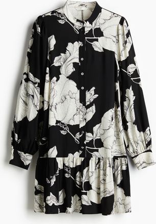H&M Gemustertes Viskosekleid - Schwarz/Weiss Gebl&uuml;mt