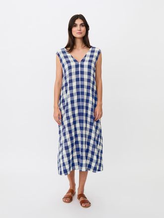 Masai Maordella V-Neck Checked Midi Dress in Medieval Blue at Nordstrom, Size Xx-Large