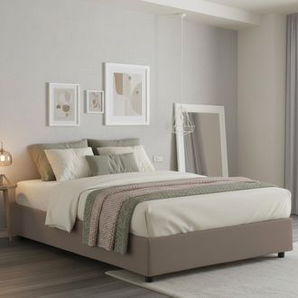 Dmora Cama Matrimonial Alaska, Cama Desenfundable Con Almacenamiento, Hecho En Italia, Tama&ntilde;o Colch&oacute;n 160x200 Cm, Gris Taupe Taupe