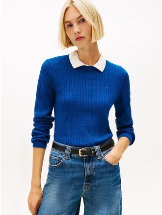 Tommy Hilfiger Womens Cable Knit Sweater - Blue - XS