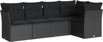 vidaXL Vidaxl - Set De Muebles De Jard&iacute;n 5 Pzas Y Cojines Rat&aacute;n Sint&eacute;tico Negro