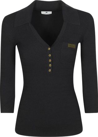 Elisabetta Franchi Maglia Tricot - Dames - V-hals truien - Zwart - M - Truien & Vesten