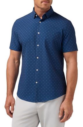Mizzen+Main Leeward Trim Fit Short Sleeve Performance Button-Up Shirt in Midnight Navy Alternating Kite at Nordstrom, Size Xx-Large