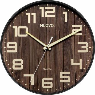 OEM Reloj De Pared Redondo - Madera Natural - 30 Cm - Movimiento De Cuarzo Silencioso - Esfera Con Grandes Numeros Blancos - 1 Unidad