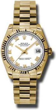 Rolex Lady-Datejust 31 White Dial 18K Yellow Gold President Automatic Ladies Watch 178278WRP