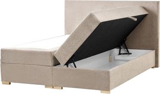 Beliani Cama Continental Con Almacenaje Elevable De Tela 160 X 200 Cm Con Cabecero Gris Pardo Major