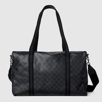 Gucci Medium Duffle Bag With Web, Black, GG Canvas