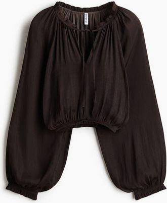 H&M Balloon-sleeved Blouse in Dark Brown at Nordstrom, Size Xx-Large