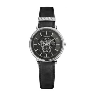 Versace Cirkel Leren Horloge Zwart - Dames - Horloges - Grijs - ONE Size - Accessoires