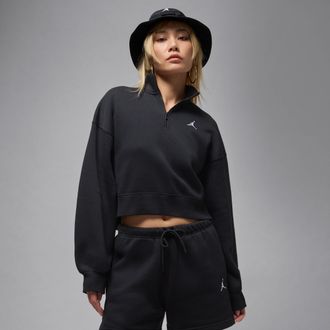 Nike Jordan Womens Jordan Brooklyn Fleece 1/4-Zip Top in Black | IH2391-010