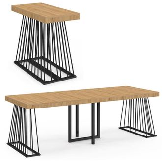 IDMarket Consolle allungabile YUNA, 10 posti, 235 cm, con piano in legno e gamba in filo metallico nero
