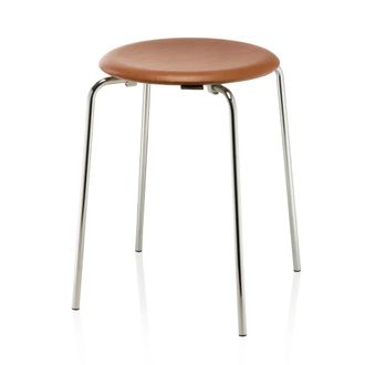 Fritz Hansen Dot Hocker, Leder walnussfarben / Untergestell Chrom