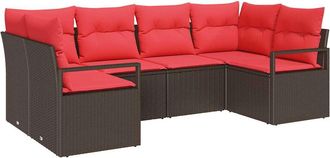 vidaXL Juego De Sof&aacute; 6 Uds. Marr&oacute;n [sint&eacute;tico]: Rattan De Poli&eacute;ster Vidaxl