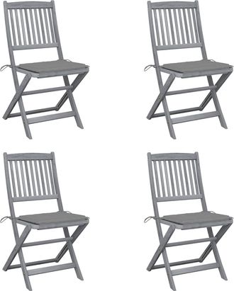 vidaXL Vidaxl - Sillas De Jard&iacute;n Plegables 4 Uds Cojines Madera Maciza Acacia