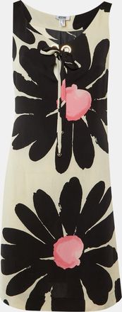 Moschino Cheap & Chic Black & Beige Floral Printed Silk Shift Dress