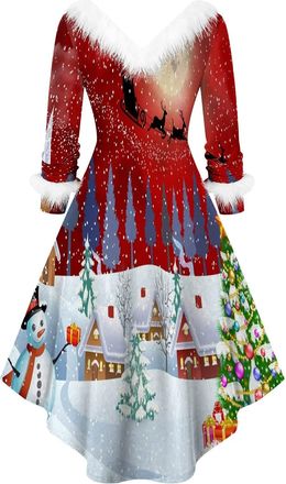 Generic Women Long Sleeve Loose Plain Plus Size Maxi Dresses Elf Outfits for White Dress Black Green UK Christmas Costume Adult Party